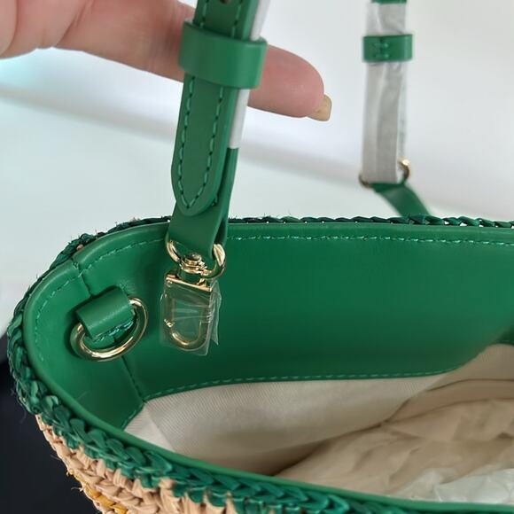 NWT $385 MAJE MEDIUM Vert Casino leather straw bag w/ strap and top handle - Picture 13 of 16